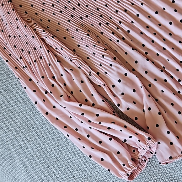 Adriana Papell Pink Polka Dot Long Sleeve Blouse large - Picture 4 of 5